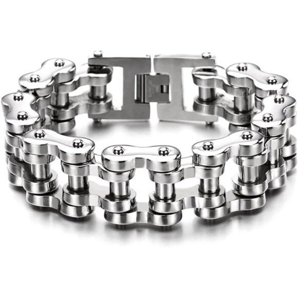 Motorcycle Chain Bike Chain Bracelet of Stainless Steel Silver Color Polished
